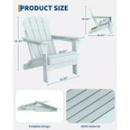 Sedia Adirondack Pieghevole per Carichi Pesanti in HDPE, Design Ripiegabile, Resistente alle Intemperie con Texture Effetto Legno e Portabicchieri per Patio, Prato, Giardino, Terrazza