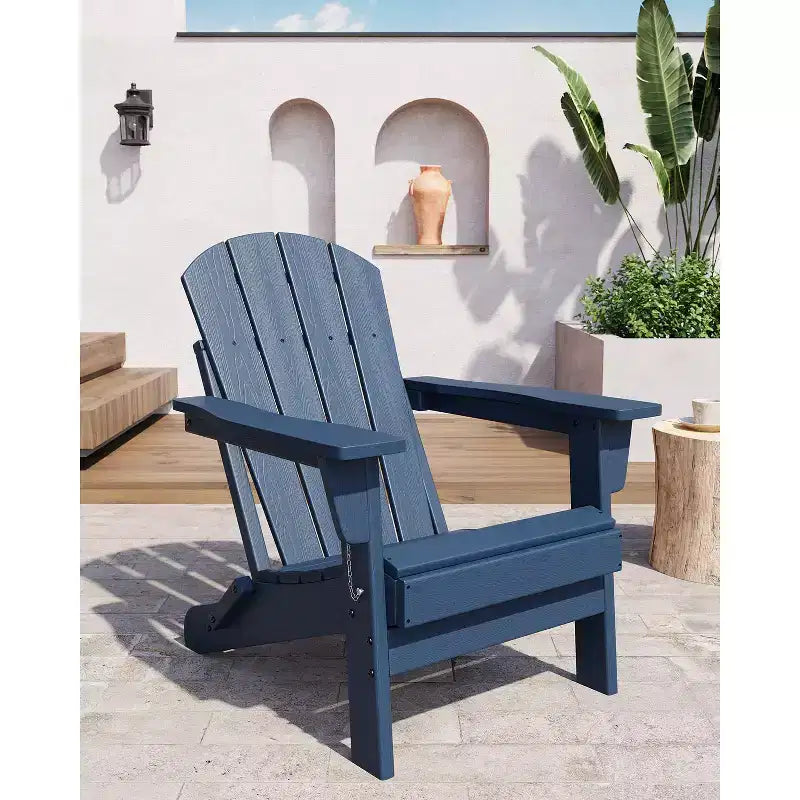 Sedia Adirondack Pieghevole per Carichi Pesanti in HDPE, Design Ripiegabile, Resistente alle Intemperie con Texture Effetto Legno e Portabicchieri per Patio, Prato, Giardino, Terrazza