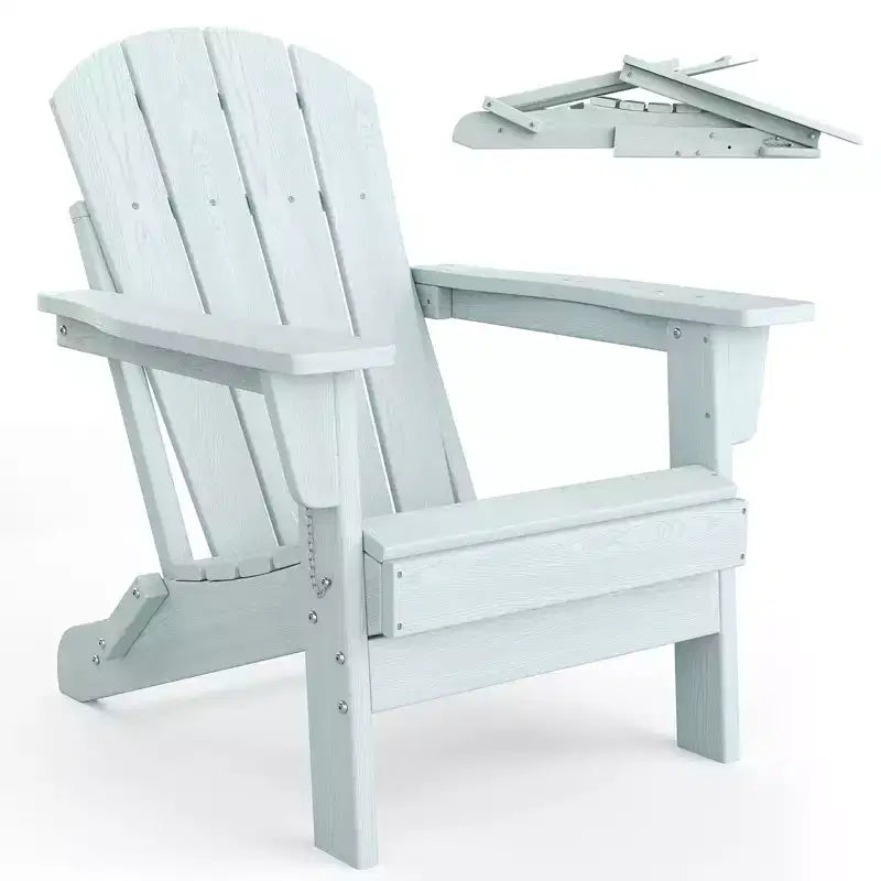 Sedia Adirondack Pieghevole per Carichi Pesanti in HDPE, Design Ripiegabile, Resistente alle Intemperie con Texture Effetto Legno e Portabicchieri per Patio, Prato, Giardino, Terrazza