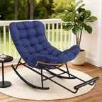 Oversized Papasan Rocker - Indoor/Outdoor Rattan Rocking Chair with Removable Cushion & Footrest for Patio, Porch, Living Room, Bedroom, Lawn,Garden