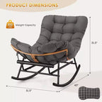 Oversized Papasan Rocker - Indoor/Outdoor Rattan Rocking Chair with Removable Cushion & Footrest for Patio, Porch, Living Room, Bedroom, Lawn,Garden