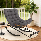 Oversized Papasan Rocker - Indoor/Outdoor Rattan Rocking Chair with Removable Cushion & Footrest for Patio, Porch, Living Room, Bedroom, Lawn,Garden