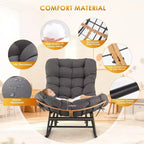 Oversized Papasan Rocker - Indoor/Outdoor Rattan Rocking Chair with Removable Cushion & Footrest for Patio, Porch, Living Room, Bedroom, Lawn,Garden