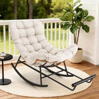 Oversized Papasan Rocker - Indoor/Outdoor Rattan Rocking Chair with Removable Cushion & Footrest for Patio, Porch, Living Room, Bedroom, Lawn,Garden