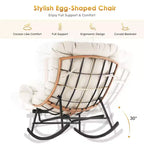 Oversized Papasan Rocker - Indoor/Outdoor Rattan Rocking Chair with Removable Cushion & Footrest for Patio, Porch, Living Room, Bedroom, Lawn,Garden