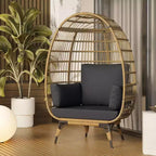 Sedia a uovo da interno/esterno oversize con struttura in acciaio - Sedia a dondolo pensile in rattan e vimini per patio, giardino, soggiorno