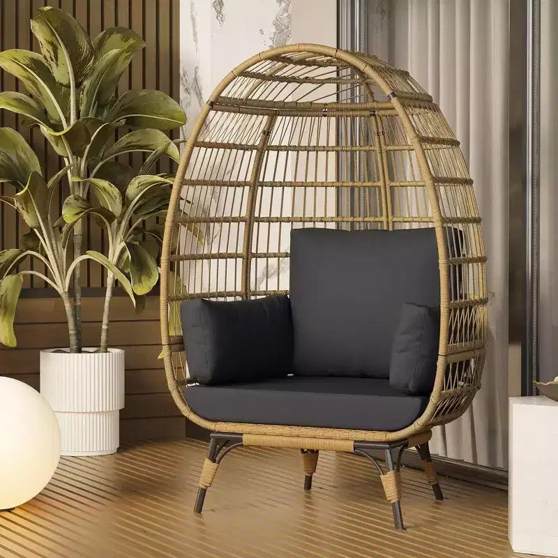 Sedia a uovo da interno/esterno oversize con struttura in acciaio - Sedia a dondolo pensile in rattan e vimini per patio, giardino, soggiorno