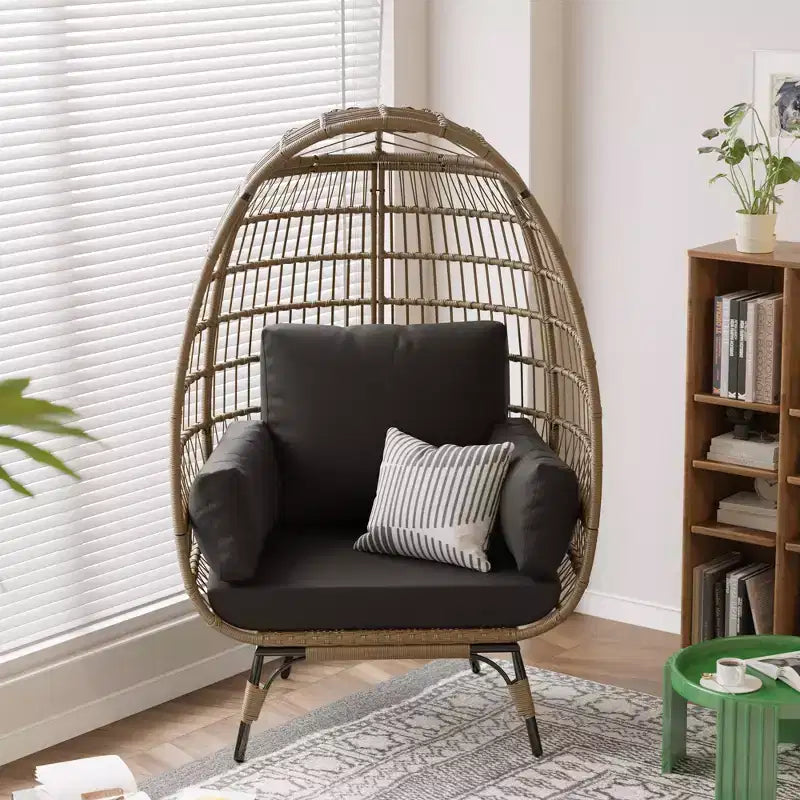 Sedia a uovo da interno/esterno oversize con struttura in acciaio - Sedia a dondolo pensile in rattan e vimini per patio, giardino, soggiorno