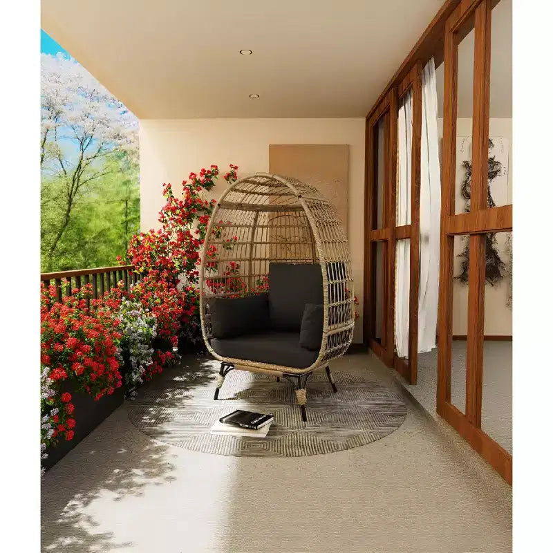 Sedia a uovo da interno/esterno oversize con struttura in acciaio - Sedia a dondolo pensile in rattan e vimini per patio, giardino, soggiorno