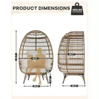 Sedia a uovo da interno/esterno oversize con struttura in acciaio - Sedia a dondolo pensile in rattan e vimini per patio, giardino, soggiorno