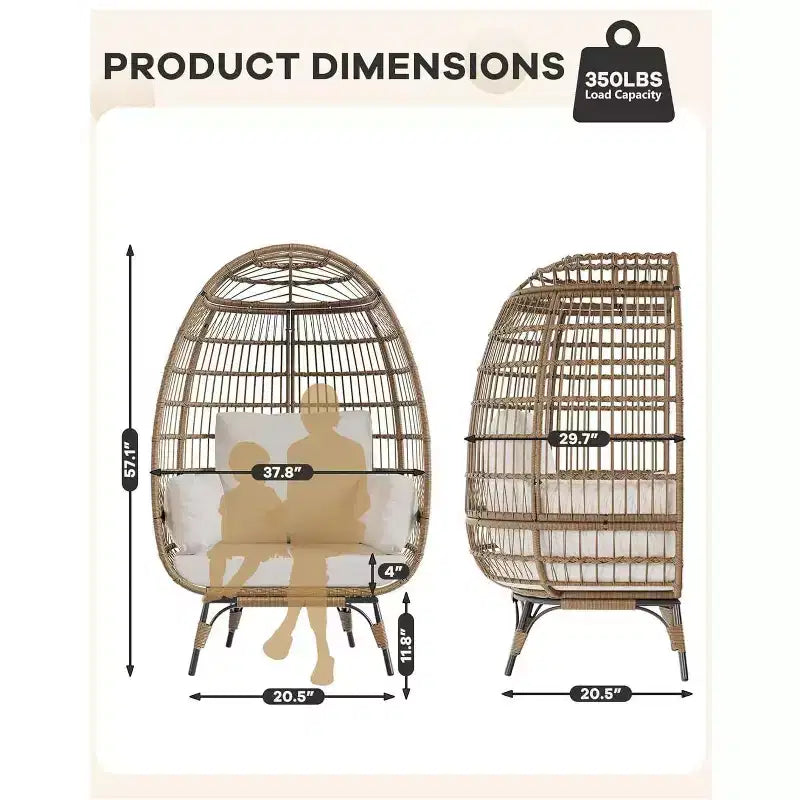 Sedia a uovo da interno/esterno oversize con struttura in acciaio - Sedia a dondolo pensile in rattan e vimini per patio, giardino, soggiorno