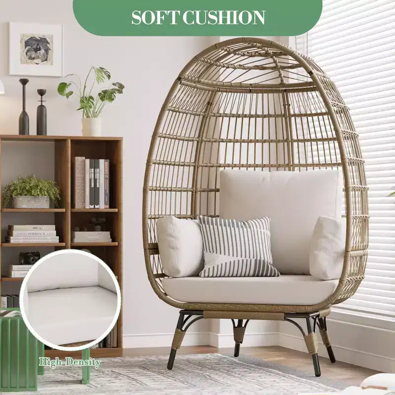 Sedia a uovo da interno/esterno oversize con struttura in acciaio - Sedia a dondolo pensile in rattan e vimini per patio, giardino, soggiorno