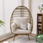 Sedia a uovo da interno/esterno oversize con struttura in acciaio - Sedia a dondolo pensile in rattan e vimini per patio, giardino, soggiorno