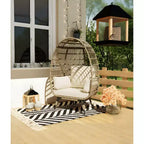 Sedia a uovo da interno/esterno oversize con struttura in acciaio - Sedia a dondolo pensile in rattan e vimini per patio, giardino, soggiorno