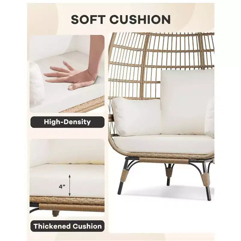 Sedia a uovo da interno/esterno oversize con struttura in acciaio - Sedia a dondolo pensile in rattan e vimini per patio, giardino, soggiorno
