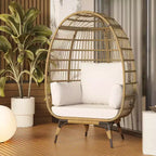 Oversized Indoor/Outdoor Egg Chair with Steel Frame - Wicker Rattan Hanging Basket Lounge Chair for Patio, Garden, Living Room