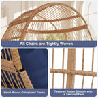 Oversized Patio Egg Chair - Handwoven PE Rattan Lounge Chair with Cushions & Extra Wide Seat for Indoor/Outdoor Use on Patio, Balcony & Living Room