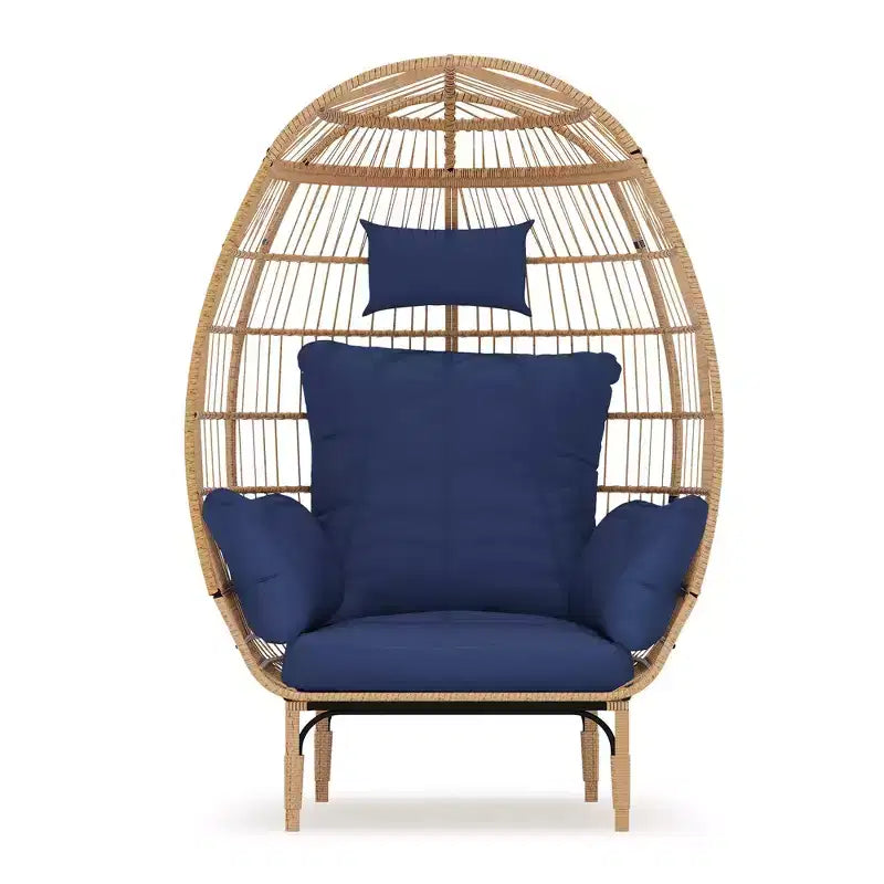 Oversized Patio Egg Chair - Handwoven PE Rattan Lounge Chair with Cushions & Extra Wide Seat for Indoor/Outdoor Use on Patio, Balcony & Living Room