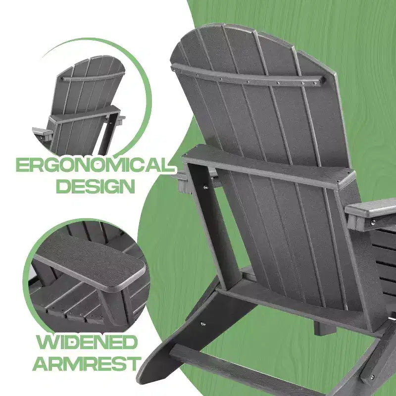 Folding Adirondack Chair - Plastic, Wide Armrest, Deep Seat, Weather Resistant, Waterproof, UV Resistant for Patio Lawn Garden Backyard Fire Pit