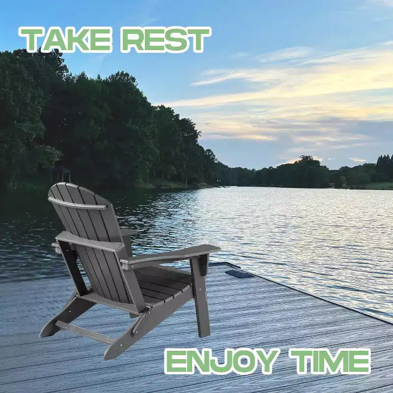 Folding Adirondack Chair - Plastic, Wide Armrest, Deep Seat, Weather Resistant, Waterproof, UV Resistant for Patio Lawn Garden Backyard Fire Pit