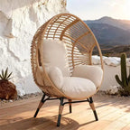 Whisen Outdoor Arc Back Hanging Egg Chair, Patio PE Rattan Swing Chair with Cushion - Natural
