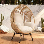 Whisen Sedia a uovo sospesa ad arco per esterni, sedia a dondolo da patio in rattan PE con cuscino - Naturale