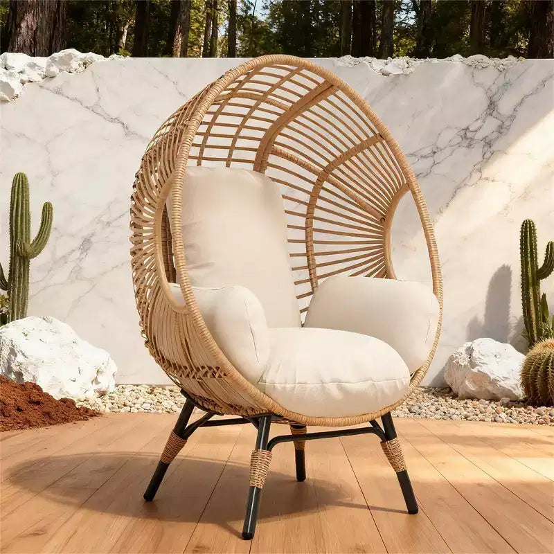 Whisen Sedia a uovo sospesa ad arco per esterni, sedia a dondolo da patio in rattan PE con cuscino - Naturale
