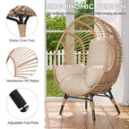 Whisen Sedia a uovo sospesa ad arco per esterni, sedia a dondolo da patio in rattan PE con cuscino - Naturale