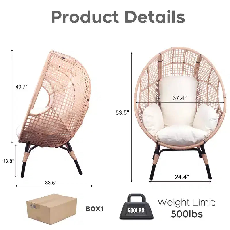 Whisen Sedia a uovo sospesa ad arco per esterni, sedia a dondolo da patio in rattan PE con cuscino - Naturale