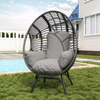 Whisen Outdoor Arc Back Hanging Egg Chair, sedia a dondolo in rattan PE da patio con cuscino - Nero e Grigio