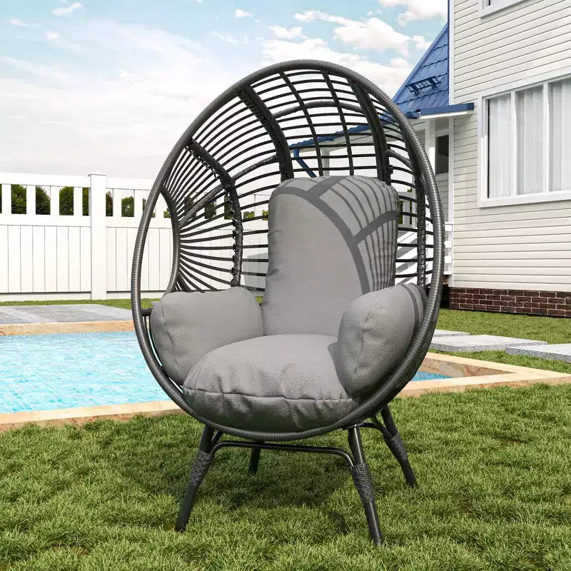 Whisen Outdoor Arc Back Hanging Egg Chair, sedia a dondolo in rattan PE da patio con cuscino - Nero e Grigio