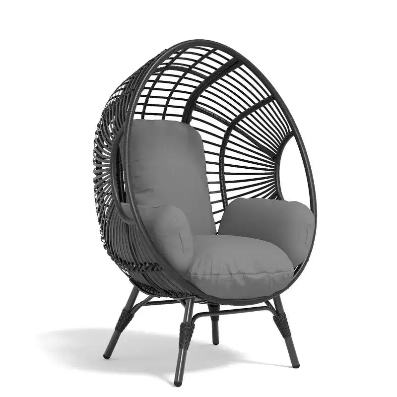 Whisen Outdoor Arc Back Hanging Egg Chair, sedia a dondolo in rattan PE da patio con cuscino - Nero e Grigio