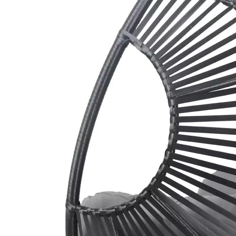 Whisen Outdoor Arc Back Hanging Egg Chair, sedia a dondolo in rattan PE da patio con cuscino - Nero e Grigio