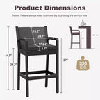Set of 2 Black Wicker Outdoor Bar Stools with Arms & Cushions, Tall Weather-Resistant Patio Bar Height Chairs for Balcony, Garden, Pool Deck