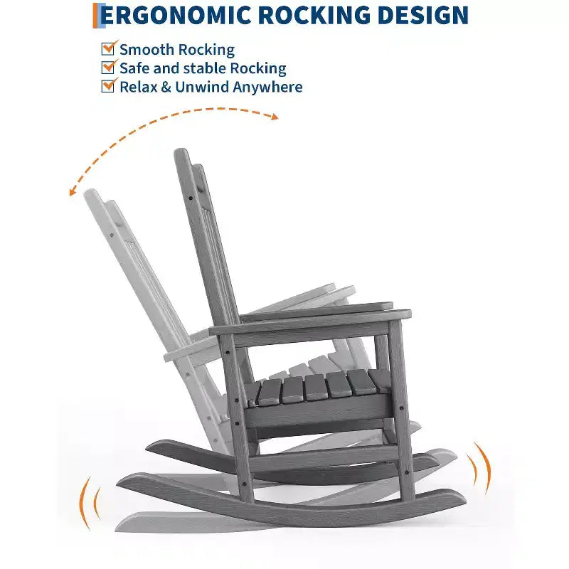 Outdoor Rocking Chair, Poly High Back Porch Rocker Chairs for Adults, All Weather Resistant Furniture for Patio & Front Porch