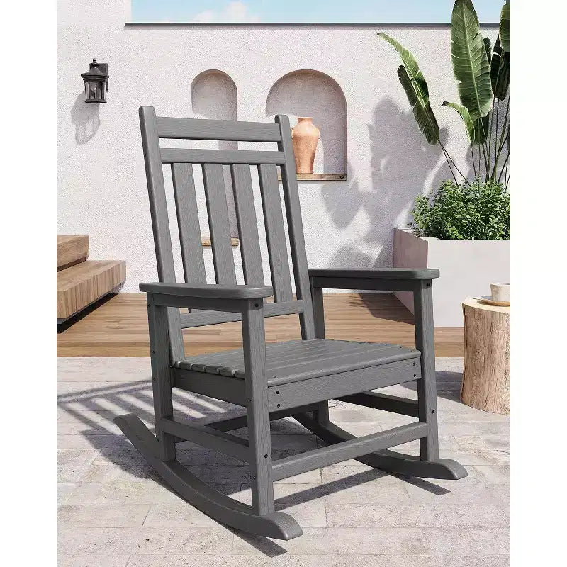 Outdoor Rocking Chair, Poly High Back Porch Rocker Chairs for Adults, All Weather Resistant Furniture for Patio & Front Porch