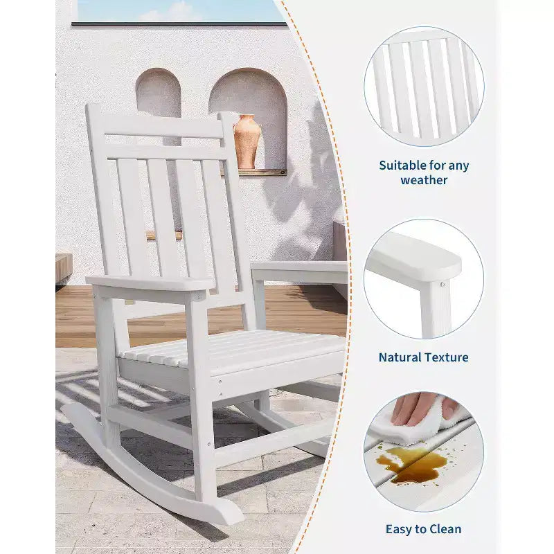 Outdoor Rocking Chair, Poly High Back Porch Rocker Chairs for Adults, All Weather Resistant Furniture for Patio & Front Porch