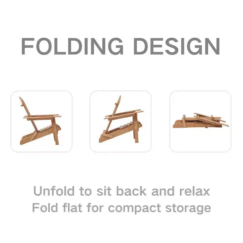 Outdoor Adirondack Chairs Set of 2, Folding Wooden Adirondack Chairs, All-Weather Wood Patio Chairs for Backyard, Poolside, or Garden-Panipeachy