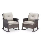 Set di 2 sedie a dondolo da esterno con cuscini, poltrone a dondolo in vimini grigio per tutte le stagioni per portico, giardino, terrazza o cortile - Panipeachy