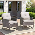 Set di 2 sedie a dondolo da esterno con cuscini, poltrone a dondolo in vimini grigio per tutte le stagioni per portico, giardino, terrazza o cortile - Panipeachy