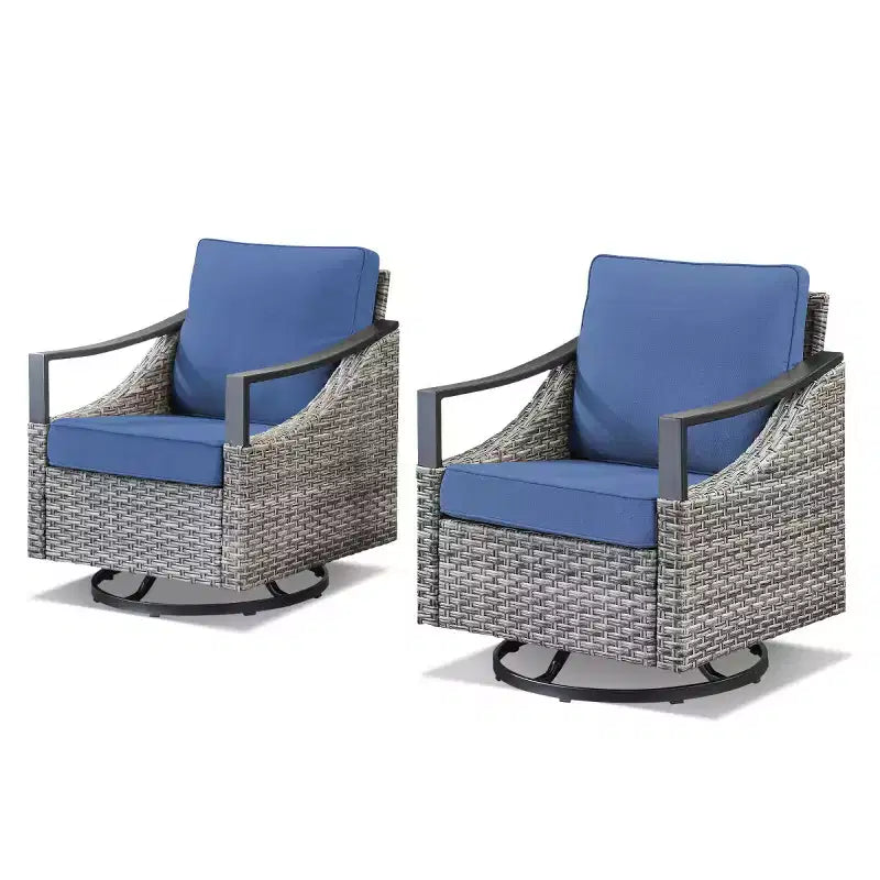 Set of 2 Outdoor Swivel Chairs, All-Weather Gray Wicker Patio Glider Chairs with Cushions for Porch, Backyard, Garden, or Deck-Panipeachy