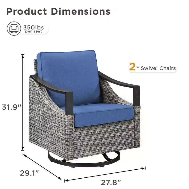 Set of 2 Outdoor Swivel Chairs, All-Weather Gray Wicker Patio Glider Chairs with Cushions for Porch, Backyard, Garden, or Deck-Panipeachy