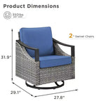 Set of 2 Outdoor Swivel Chairs, All-Weather Gray Wicker Patio Glider Chairs with Cushions for Porch, Backyard, Garden, or Deck-Panipeachy