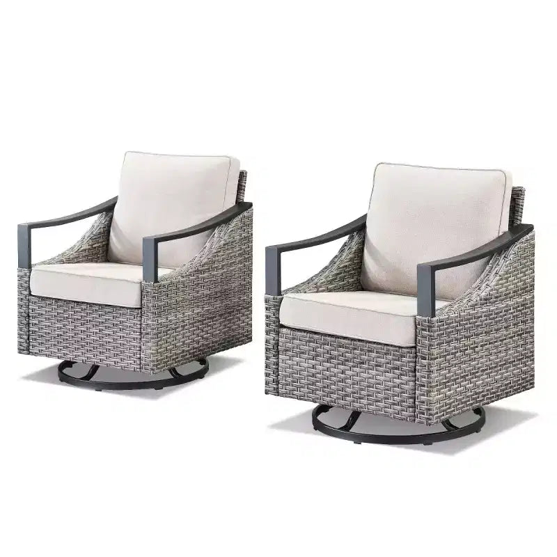 Set of 2 Outdoor Swivel Chairs, All-Weather Gray Wicker Patio Glider Chairs with Cushions for Porch, Backyard, Garden, or Deck-Panipeachy