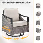 Set of 2 Outdoor Swivel Chairs, All-Weather Gray Wicker Patio Glider Chairs with Cushions for Porch, Backyard, Garden, or Deck-Panipeachy