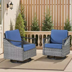 Set of 2 Outdoor Swivel Chairs, All-Weather Gray Wicker Patio Glider Chairs with Cushions for Porch, Backyard, Garden, or Deck-Panipeachy
