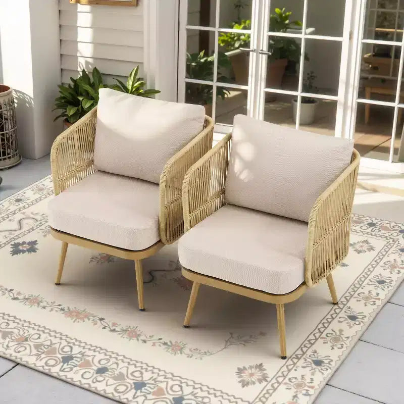 Set di 2 sedie da giardino in rattan per tutte le stagioni, sedie a barilotto in vimini PE con 4 cuscini spessi per portico, terrazza o cortile - Panipeachy
