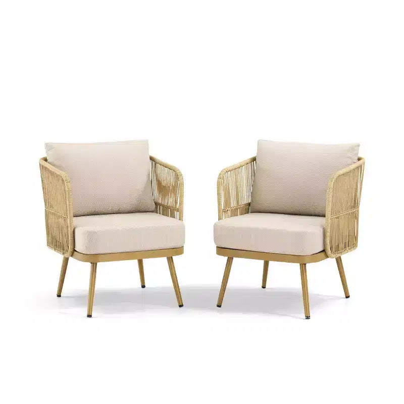 Set di 2 sedie da giardino in rattan per tutte le stagioni, sedie a barilotto in vimini PE con 4 cuscini spessi per portico, terrazza o cortile - Panipeachy