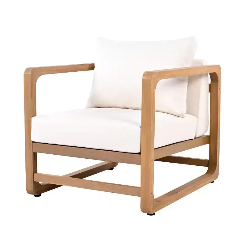 Moderna Poltrona Lounge da Esterno con Cuscini, Poltrona Club da Patio in Legno Massello di Acacia, Seduta Profonda Oversize per Giardino, Portico o Terrazza - Panipeachy
