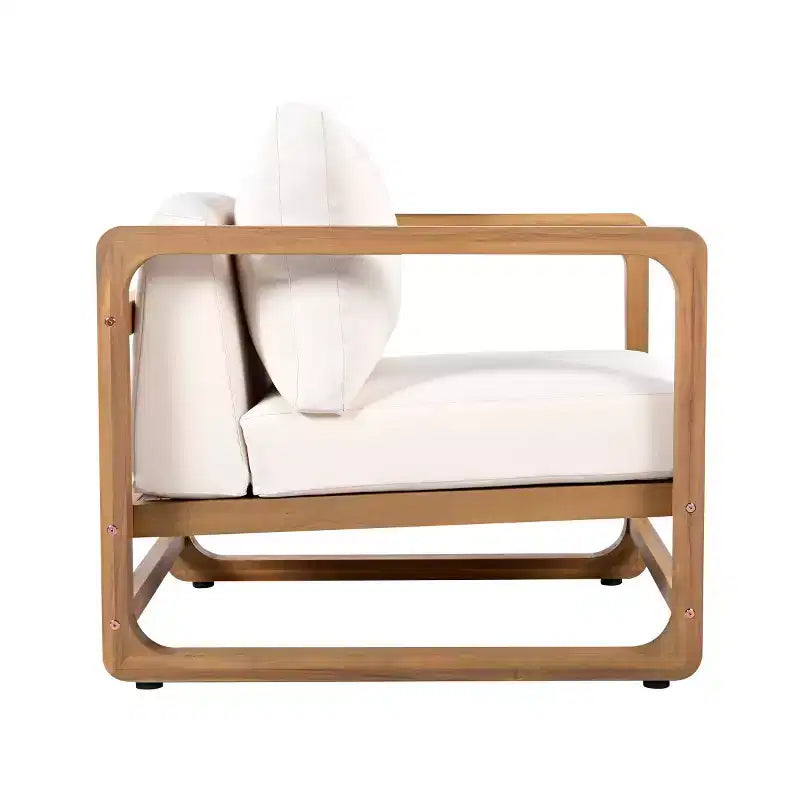 Moderna Poltrona Lounge da Esterno con Cuscini, Poltrona Club da Patio in Legno Massello di Acacia, Seduta Profonda Oversize per Giardino, Portico o Terrazza - Panipeachy